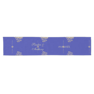 Elegant Gold and Blue Wedding Table Runner