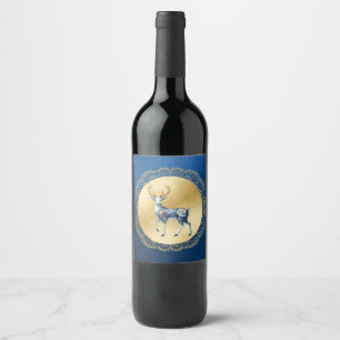 Elegant Gold and Blue Wine Label
