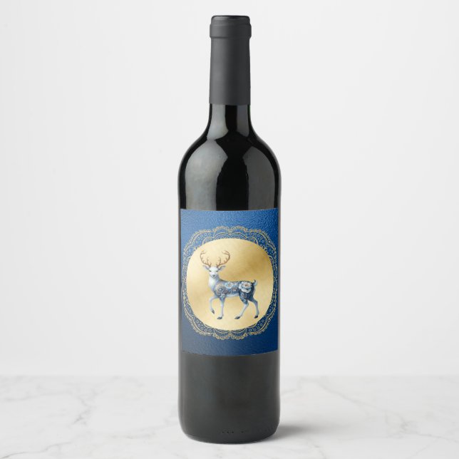 Elegant Gold and Blue Wine Label (Front)