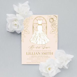 Elegant Gold and Blush Bridal Dress Bridal Shower  Invitation