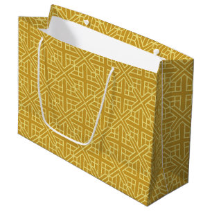 Elegant Gold and Brown Diamond Geometric Pattern Large Gift Bag
