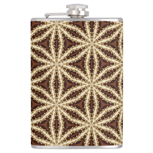 Elegant Gold and Brown Star Anise Hip Flask (Front)