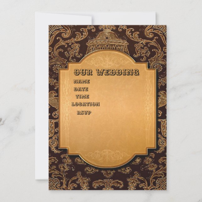 Elegant Gold and Brown Vintage Frame  Invitation (Front)
