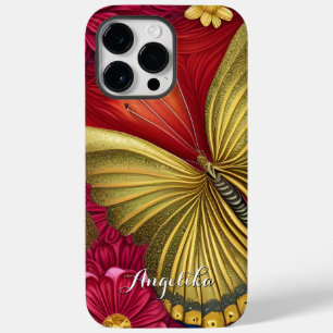Elegant Gold and Burgundy Butterfly Custom Name Case-Mate iPhone 14 Pro Max Case