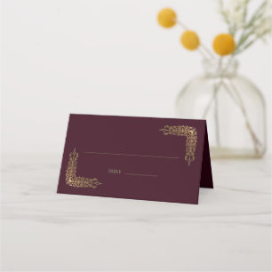 Elegant Gold and Burgundy Lace Wedding Place Card