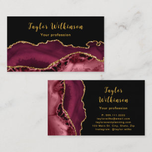 Elegant Gold and Burgundy Red Agate Business Card