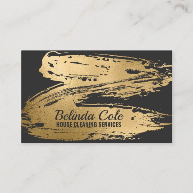 Elegant Gold And Charcoal Cleaning Splatter Business Card (Front)