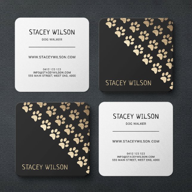 Elegant Gold And Charcoal Dog Walker | Pet Groomer Square Business Card (Creator Uploaded)