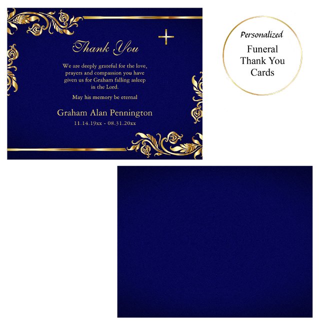 Elegant Gold and Dark Blue Orthodox Memorial Thank You Card (Creator Uploaded)