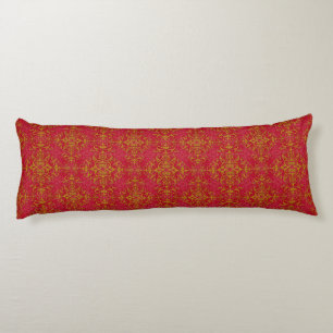 Elegant Gold and Deep Pink Floral Damask Pattern Body Cushion