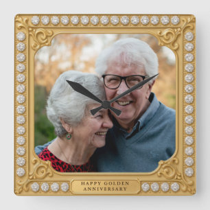  Elegant Gold And Diamonds 50th Anniversary Photo Square Wall Clock
