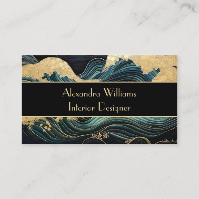 elegant gold and emerald design Japanese style  Business Card (Front)