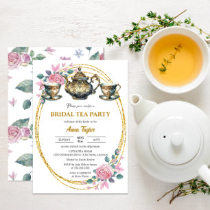 Elegant Gold and Floral Bridal Tea Party Invitation