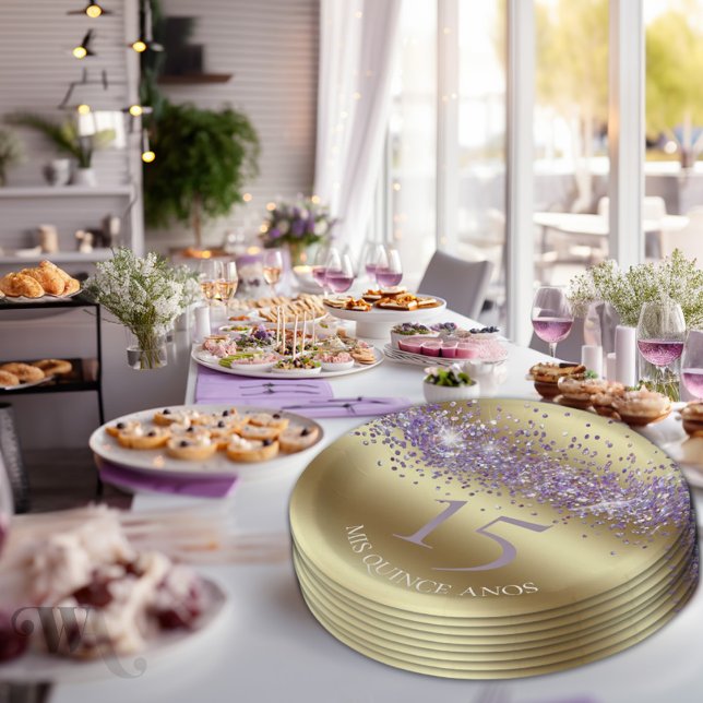 Elegant Gold and Glitter Quinceañera Paper Plate (Creator Uploaded)