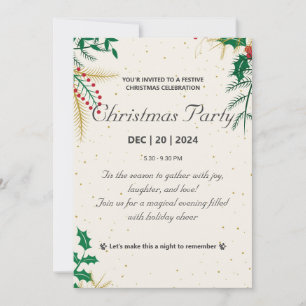 Elegant Gold and Green Christmas Party Invitation