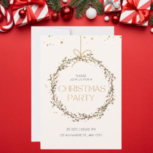 Elegant Gold and Green Floral Christmas Party Invitation