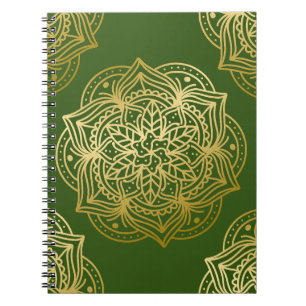 Elegant Gold and Green Mandala Pattern Notebook