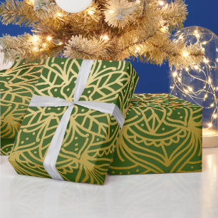 Elegant Gold and Green Mandala Pattern Wrapping Paper