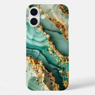 Elegant Gold And Green Marble iPhone 16 Plus Case
