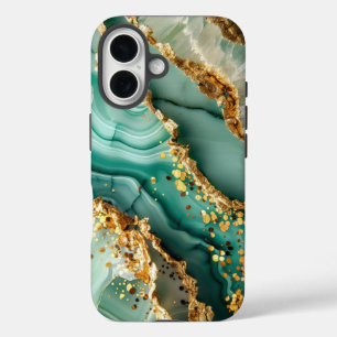 Elegant Gold And Green Marble iPhone 16 Case