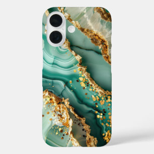Elegant Gold And Green Marble iPhone 16 Case