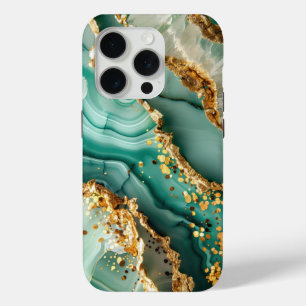 Elegant Gold And Green Marble iPhone 15 Pro Case