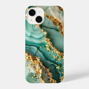 Elegant Gold And Green Marble iPhone 14 Case