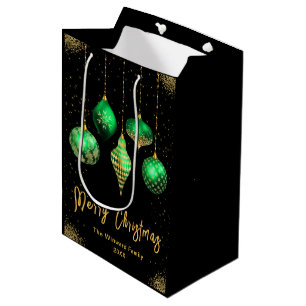 Elegant Gold and Green Ornament Christmas Medium Gift Bag