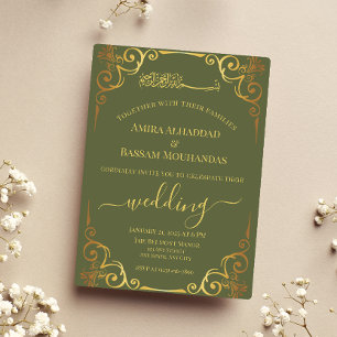 Elegant Gold and Green Wedding  Invitation