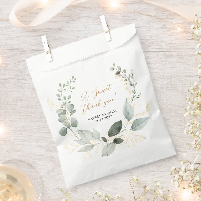 Elegant Gold and Greenery Eucalyptus Thank You Favour Bag (Clipped)