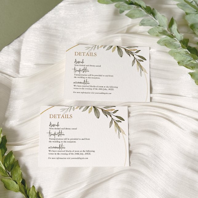 Elegant Gold and Greenery Wedding Details Enclosure Card (Creator Uploaded)