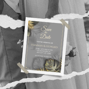 Elegant Gold and Grey Botanical, Tropical Invitation