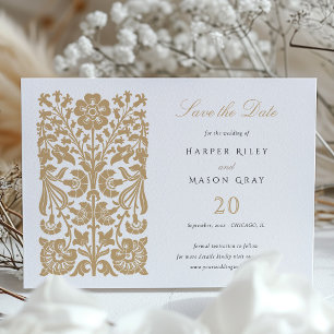 Elegant Gold and Ivory Floral Save the Date Invitation