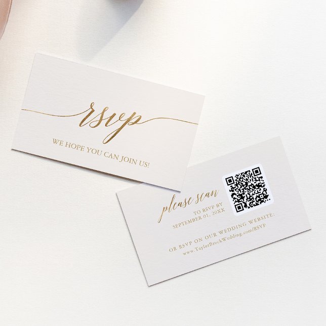 Elegant Gold and Ivory Wedding QR Code RSVP Card (Creator Uploaded)