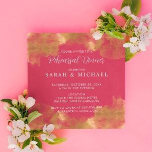 Elegant Gold And Magenta Wedding Rehearsal Dinner Invitation