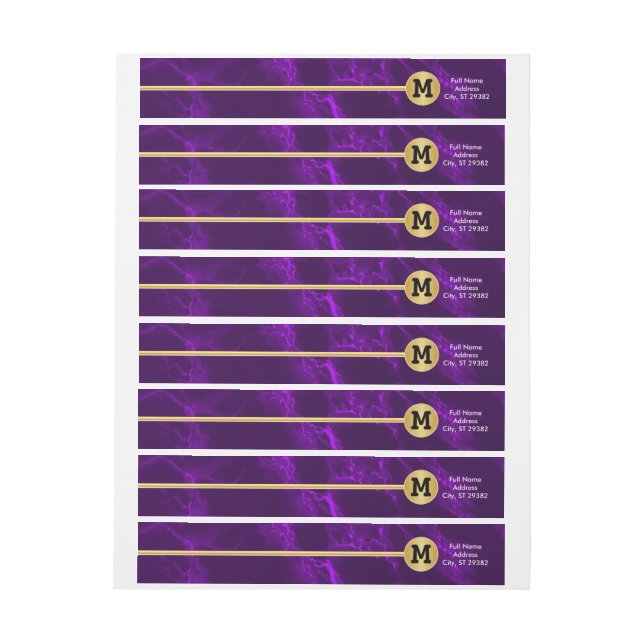 Elegant Gold and Marble Purple Design Wrap Around Label (Sheet)