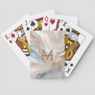 Elegant Gold and Nacre Monogram Name Personalised Playing Cards