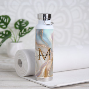 Elegant Gold and Nacre Monogram Name Personalised Water Bottle