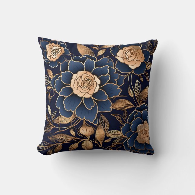Elegant gold and navy blue  cushion (Front)