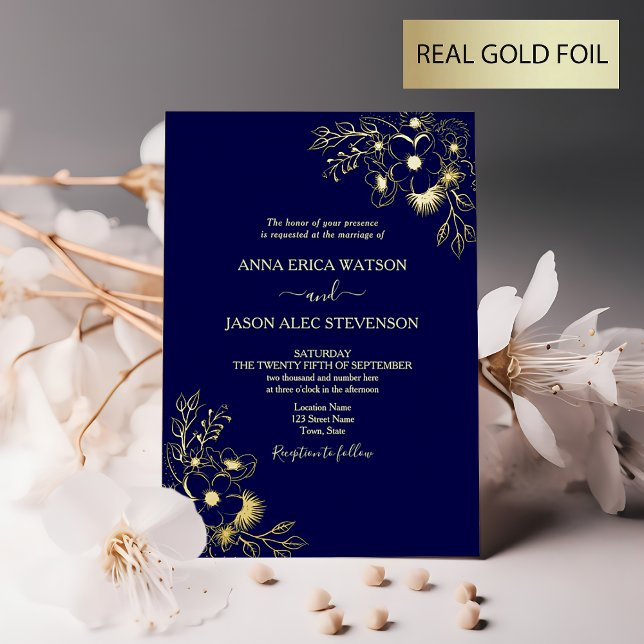 Elegant Gold and Navy Blue Wedding Foil Invitation (Creator Uploaded)