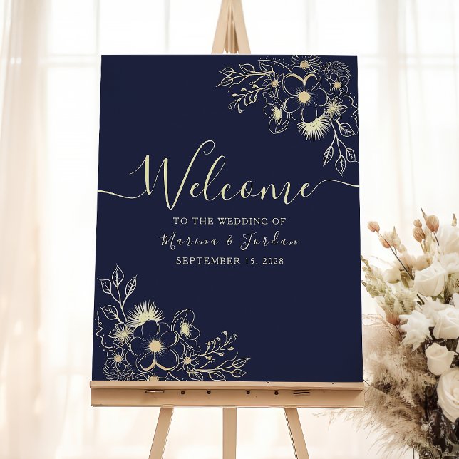 Elegant Gold and Navy Blue Wedding Welcome Sign (Creator Uploaded)