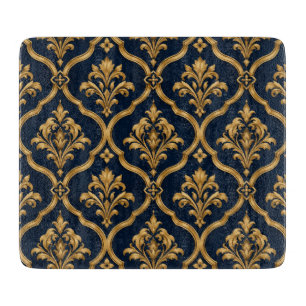 Elegant Gold and Navy Damask Vintage Motif Design Cutting Board
