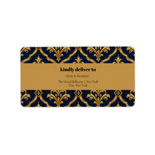 Elegant Gold and Navy Damask Vintage Motif Design Label