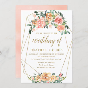 Elegant Gold and Peach Floral Wedding Invitation