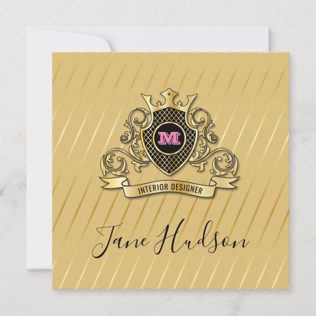 Elegant Gold and Pink Monogram Fashioned Design Invitation (Front)