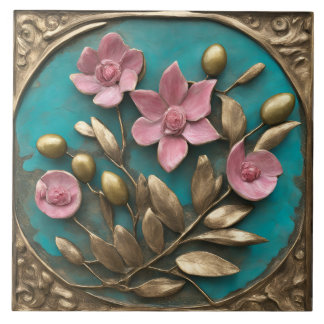 Elegant Gold and Pink Mosaic  Ceramic Tile