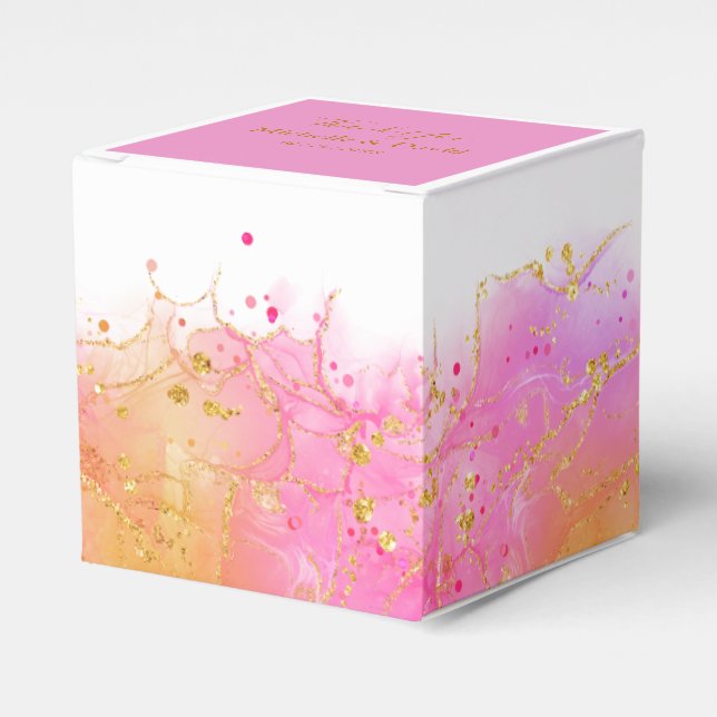 Elegant Gold And Pink Wedding Favour Box (Front Side)
