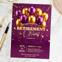 Elegant Gold and Purple Balloons Retirement Party