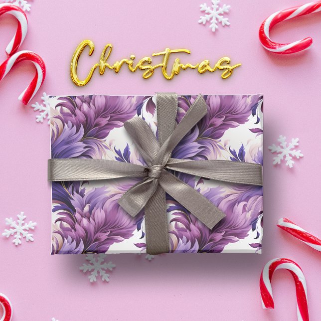 Elegant Gold and Purple Botanical floral Christmas Wrapping Paper (CUTE CHRISTMAS FLORAL WRAPPING PAPER)