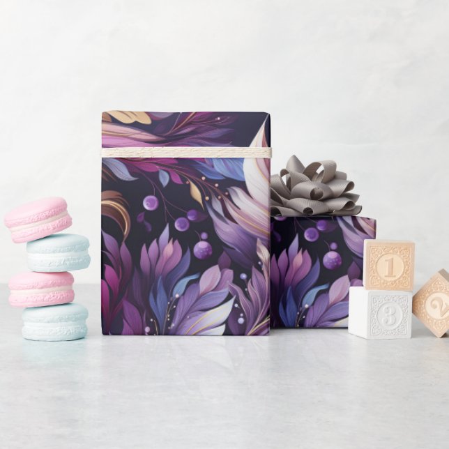 Elegant Gold and Purple Botanical floral Christmas Wrapping Paper (Baby Shower)